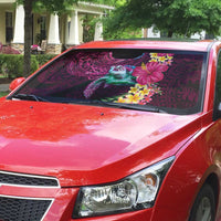 Hawaiian Plumeria and Hibiscus with Turtles Auto Sun Shade Polynesian Art Red Color - Polynesian Pride