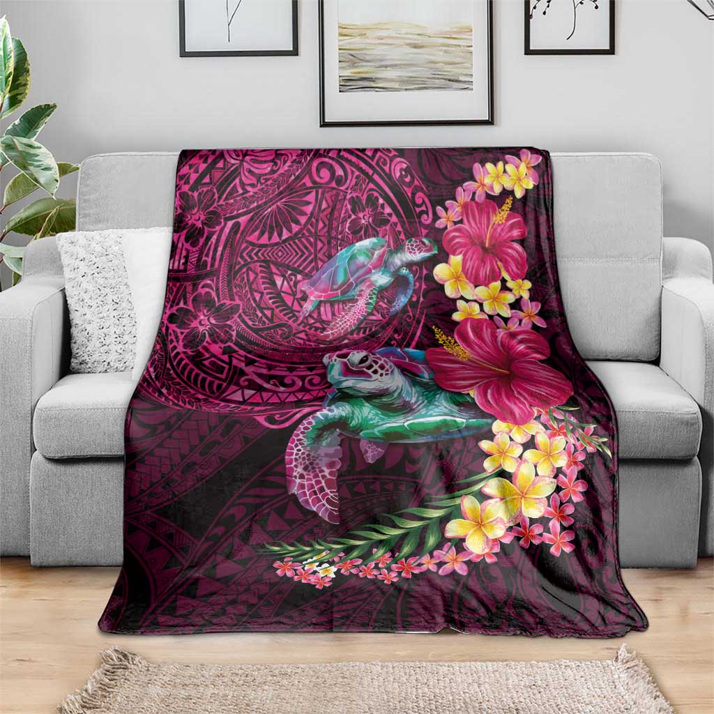 Hawaiian Plumeria and Hibiscus with Turtles Blanket Polynesian Art Red Color - Polynesian Pride