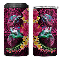 Hawaiian Plumeria and Hibiscus with Turtles 4 in 1 Can Cooler Tumbler Polynesian Art Red Color - Polynesian Pride