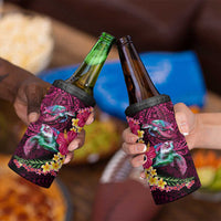 Hawaiian Plumeria and Hibiscus with Turtles 4 in 1 Can Cooler Tumbler Polynesian Art Red Color - Polynesian Pride