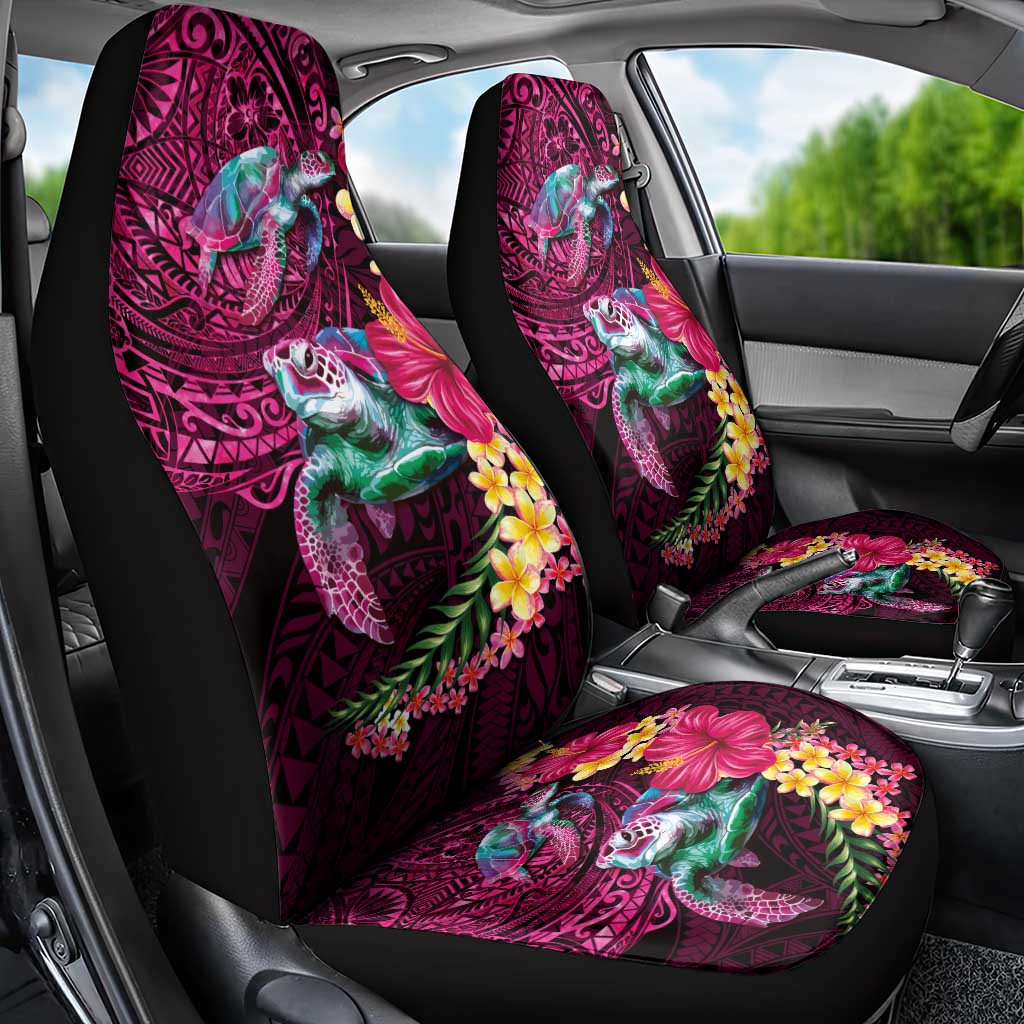 Hawaiian Plumeria and Hibiscus with Turtles Car Seat Cover Polynesian Art Red Color - Polynesian Pride