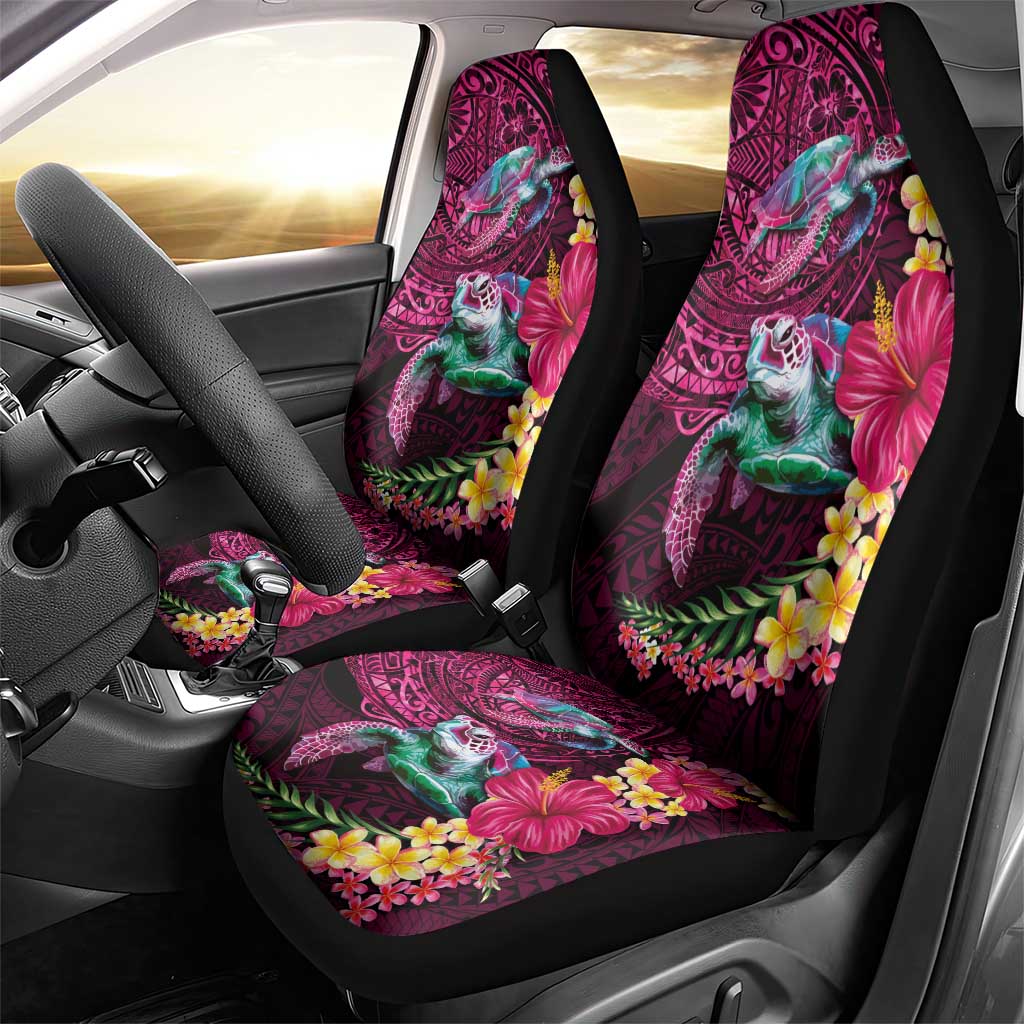 Hawaiian Plumeria and Hibiscus with Turtles Car Seat Cover Polynesian Art Red Color - Polynesian Pride