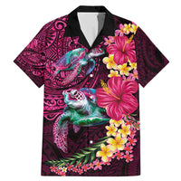 Hawaiian Plumeria and Hibiscus with Turtles Family Matching Mermaid Dress and Hawaiian Shirt Polynesian Art Red Color - Polynesian Pride