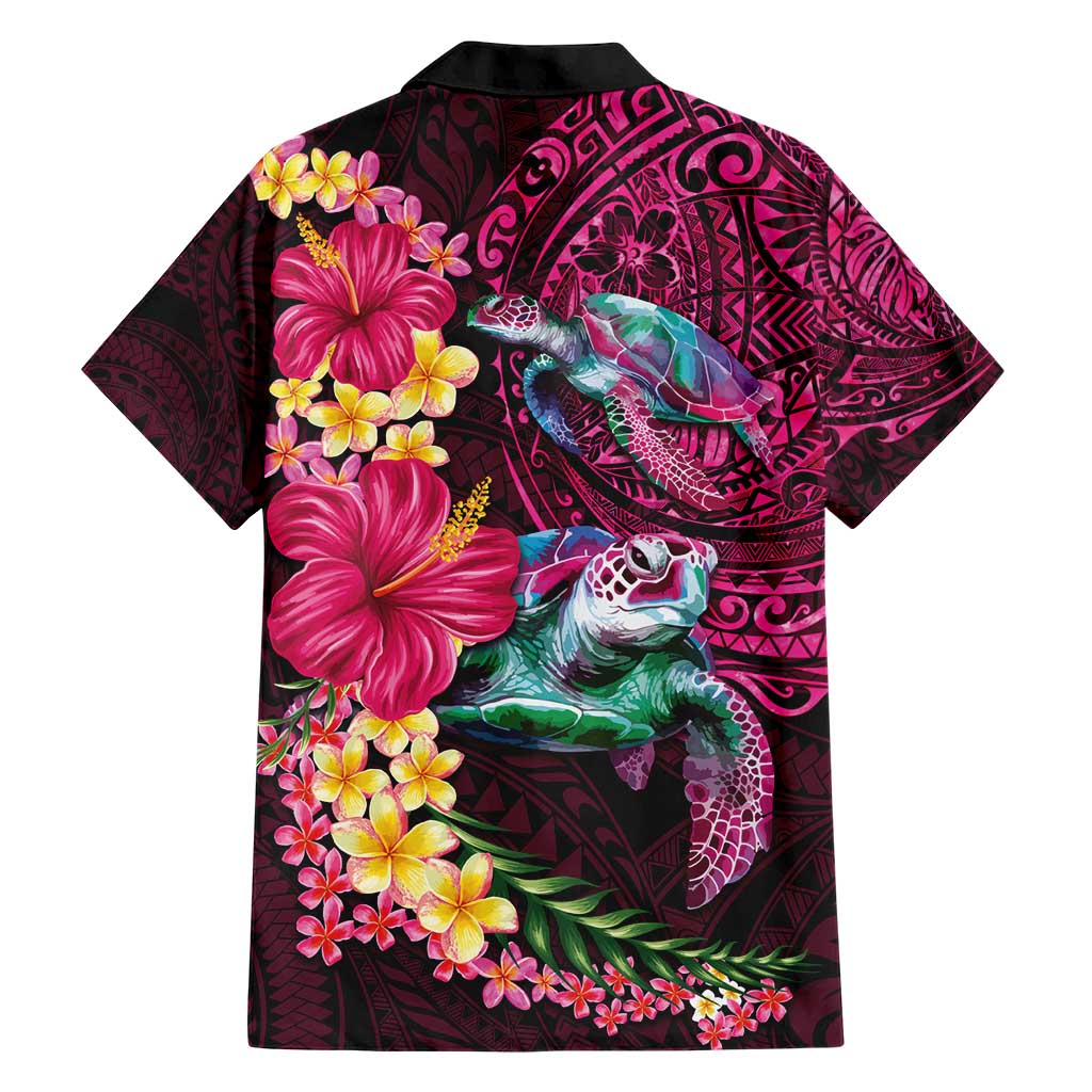 Hawaiian Plumeria and Hibiscus with Turtles Family Matching Short Sleeve Bodycon Dress and Hawaiian Shirt Polynesian Art Red Color - Polynesian Pride
