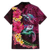 Hawaiian Plumeria and Hibiscus with Turtles Family Matching Summer Maxi Dress and Hawaiian Shirt Polynesian Art Red Color - Polynesian Pride