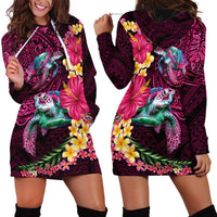 Hawaiian Plumeria and Hibiscus with Turtles Hoodie Dress Polynesian Art Red Color - Polynesian Pride
