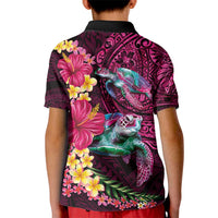 Hawaiian Plumeria and Hibiscus with Turtles Kid Polo Shirt Polynesian Art Red Color - Polynesian Pride
