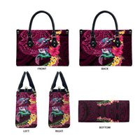 Hawaiian Plumeria and Hibiscus with Turtles Leather Bag Polynesian Art Red Color - Polynesian Pride