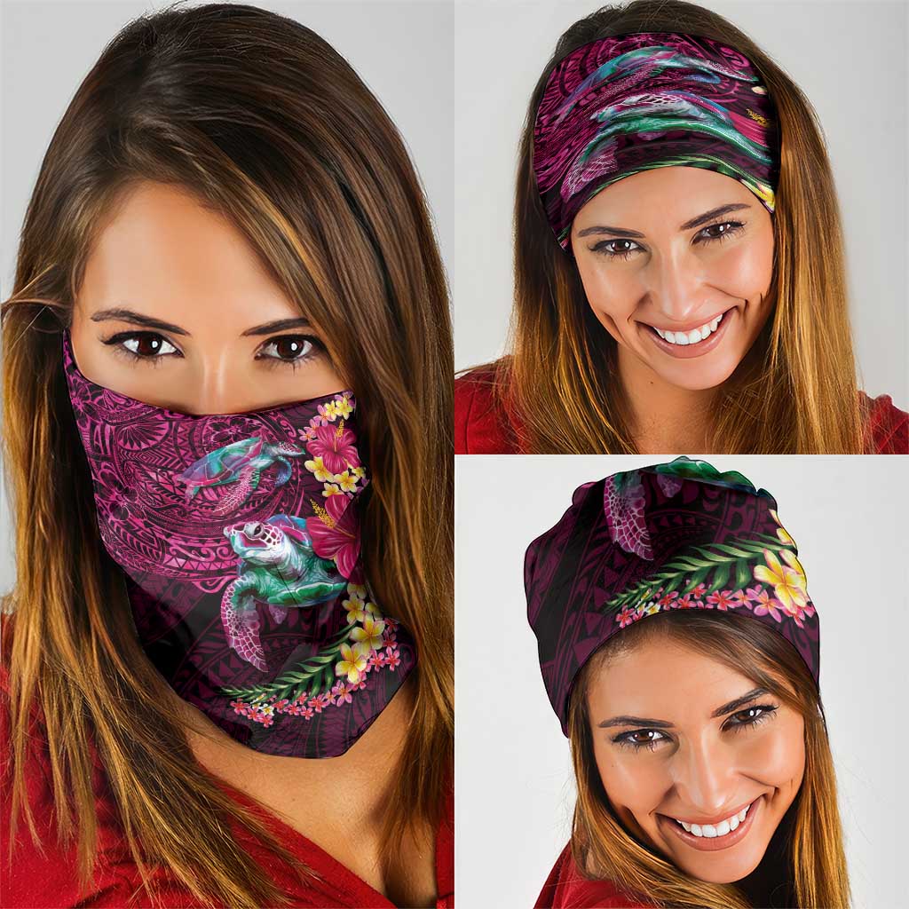 Hawaiian Plumeria and Hibiscus with Turtles Neck Gaiter Polynesian Art Red Color - Polynesian Pride