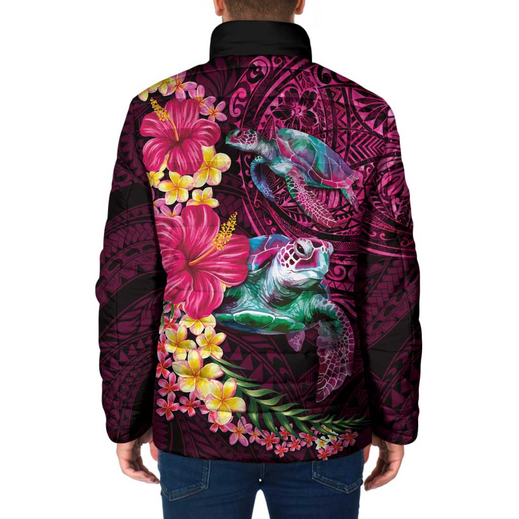 Hawaiian Plumeria and Hibiscus with Turtles Padded Jacket Polynesian Art Red Color - Polynesian Pride