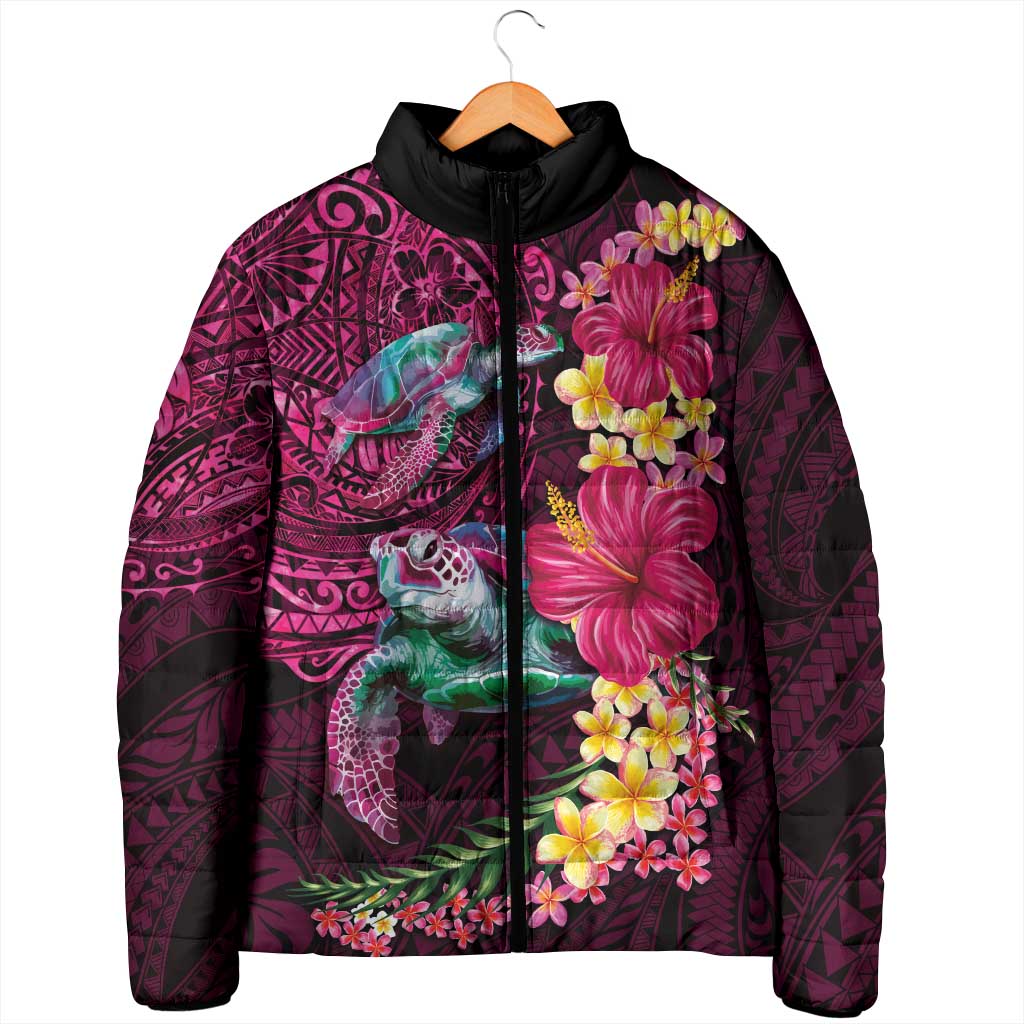 Hawaiian Plumeria and Hibiscus with Turtles Padded Jacket Polynesian Art Red Color - Polynesian Pride