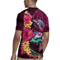 Hawaiian Plumeria and Hibiscus with Turtles Rugby Jersey Polynesian Art Red Color - Polynesian Pride