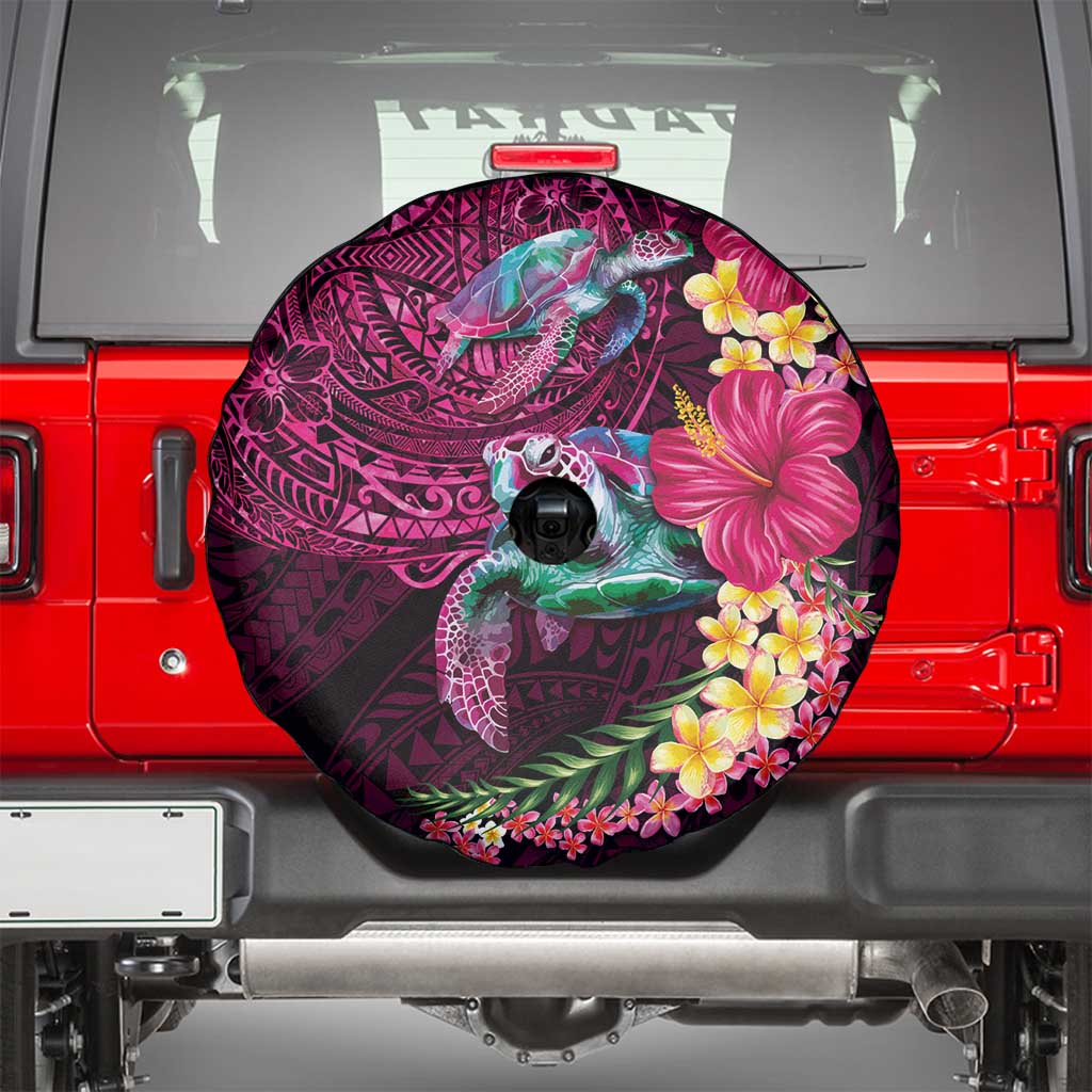 Hawaiian Plumeria and Hibiscus with Turtles Spare Tire Cover Polynesian Art Red Color - Polynesian Pride