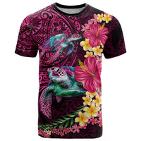 Hawaiian Plumeria and Hibiscus with Turtles T Shirt Polynesian Art Red Color LT03 Red - Polynesian Pride