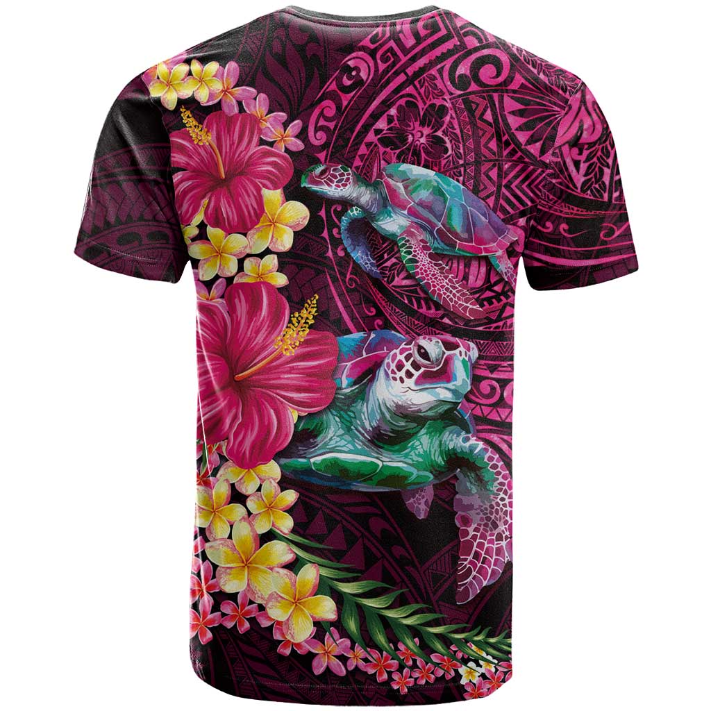 Hawaiian Plumeria and Hibiscus with Turtles T Shirt Polynesian Art Red Color LT03 - Polynesian Pride
