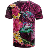 Hawaiian Plumeria and Hibiscus with Turtles T Shirt Polynesian Art Red Color LT03 - Polynesian Pride