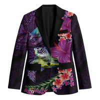 Hawaiian Plumeria and Hibiscus with Turtles Blazer Polynesian Art Purple Color - Polynesian Pride