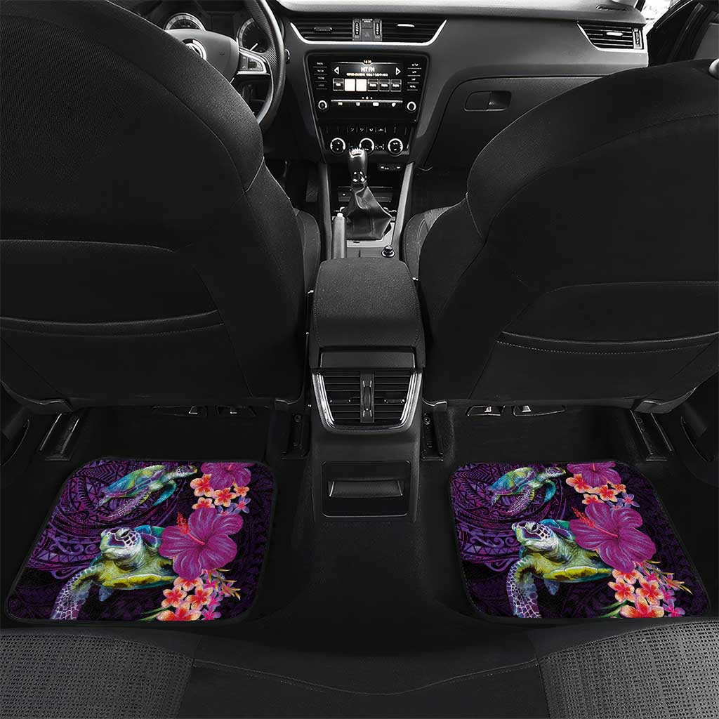 Hawaiian Plumeria and Hibiscus with Turtles Car Mats Polynesian Art Purple Color - Polynesian Pride