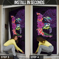 Hawaiian Plumeria and Hibiscus with Turtles Door Cover Polynesian Art Purple Color - Polynesian Pride