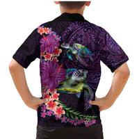 Hawaiian Plumeria and Hibiscus with Turtles Family Matching Mermaid Dress and Hawaiian Shirt Polynesian Art Purple Color - Polynesian Pride