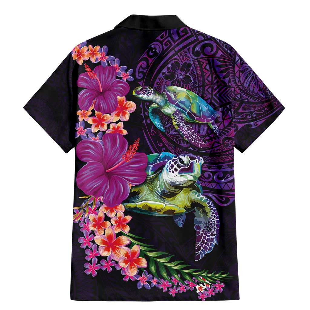 Hawaiian Plumeria and Hibiscus with Turtles Family Matching Mermaid Dress and Hawaiian Shirt Polynesian Art Purple Color - Polynesian Pride