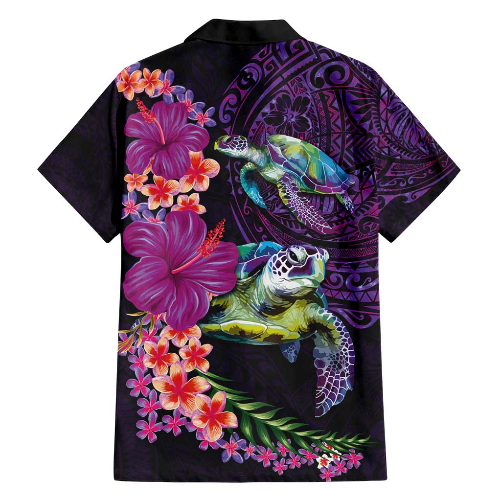 Hawaiian Plumeria and Hibiscus with Turtles Family Matching Summer Maxi Dress and Hawaiian Shirt Polynesian Art Purple Color - Polynesian Pride