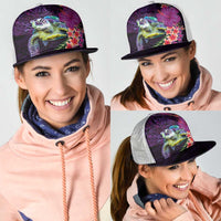 Hawaiian Plumeria and Hibiscus with Turtles Mesh Trucker Cap Polynesian Art Purple Color - Polynesian Pride