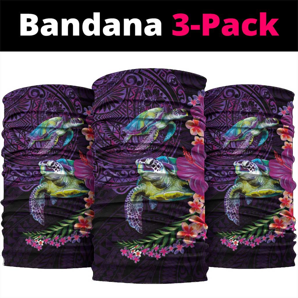 Hawaiian Plumeria and Hibiscus with Turtles Neck Gaiter Polynesian Art Purple Color - Polynesian Pride