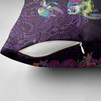 Hawaiian Plumeria and Hibiscus with Turtles Pillow Cover Polynesian Art Purple Color - Polynesian Pride