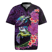 Hawaiian Plumeria and Hibiscus with Turtles Rugby Jersey Polynesian Art Purple Color - Polynesian Pride