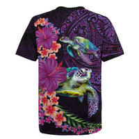 Hawaiian Plumeria and Hibiscus with Turtles Rugby Jersey Polynesian Art Purple Color - Polynesian Pride