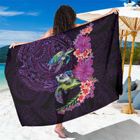 Hawaiian Plumeria and Hibiscus with Turtles Sarong Polynesian Art Purple Color LT03 One Size 44 x 66 inches Purple - Polynesian Pride