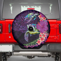 Hawaiian Plumeria and Hibiscus with Turtles Spare Tire Cover Polynesian Art Purple Color - Polynesian Pride