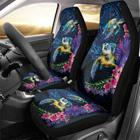Hawaiian Plumeria and Hibiscus with Turtles Car Seat Cover Polynesian Art Dark Cyan Color - Polynesian Pride