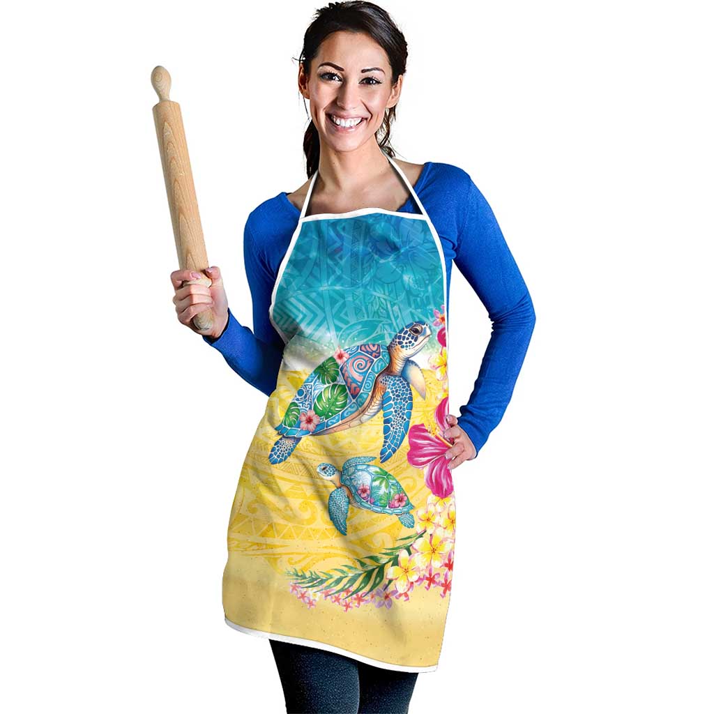Hawaiian Tropical Plants Turtles Apron Watercolor Style - Polynesian Pride