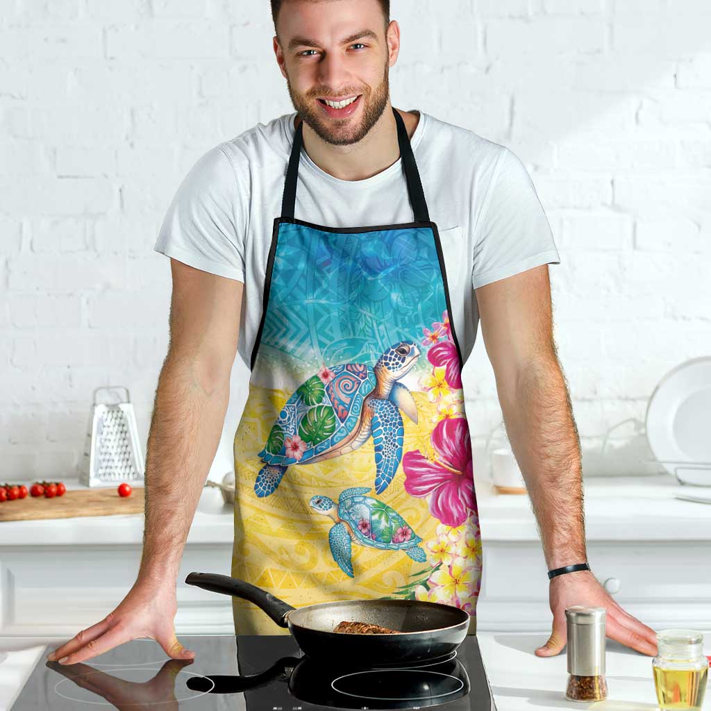 Hawaiian Tropical Plants Turtles Apron Watercolor Style - Polynesian Pride
