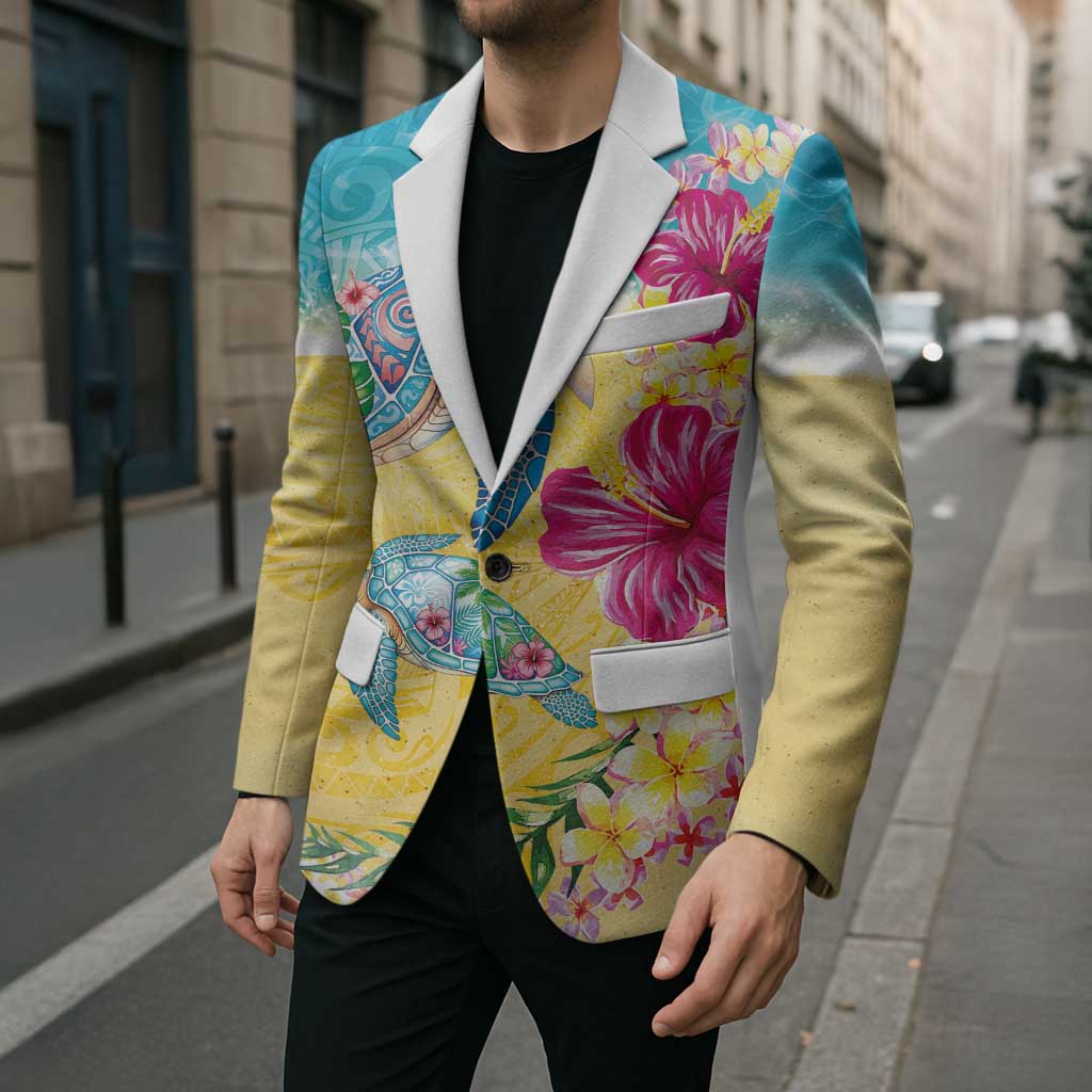 Hawaiian Tropical Plants Turtles Blazer Watercolor Style - Polynesian Pride