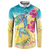 Hawaiian Tropical Plants Turtles Button Sweatshirt Watercolor Style - Polynesian Pride