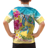 Hawaiian Tropical Plants Turtles Family Matching Off The Shoulder Long Sleeve Dress and Hawaiian Shirt Watercolor Style - Polynesian Pride