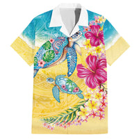 Hawaiian Tropical Plants Turtles Family Matching Off The Shoulder Long Sleeve Dress and Hawaiian Shirt Watercolor Style - Polynesian Pride