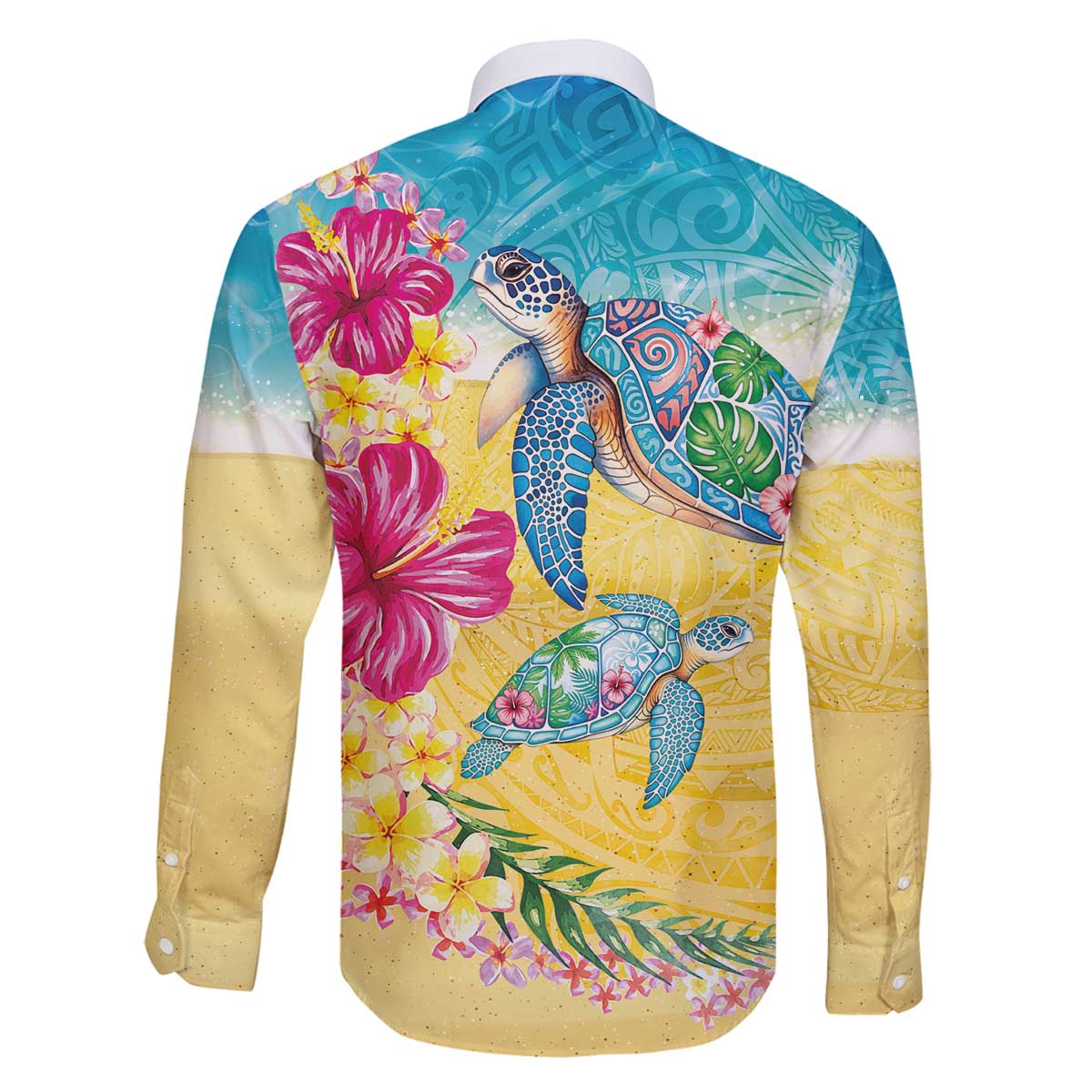 Hawaiian Tropical Plants Turtles Family Matching Off The Shoulder Long Sleeve Dress and Hawaiian Shirt Watercolor Style - Polynesian Pride