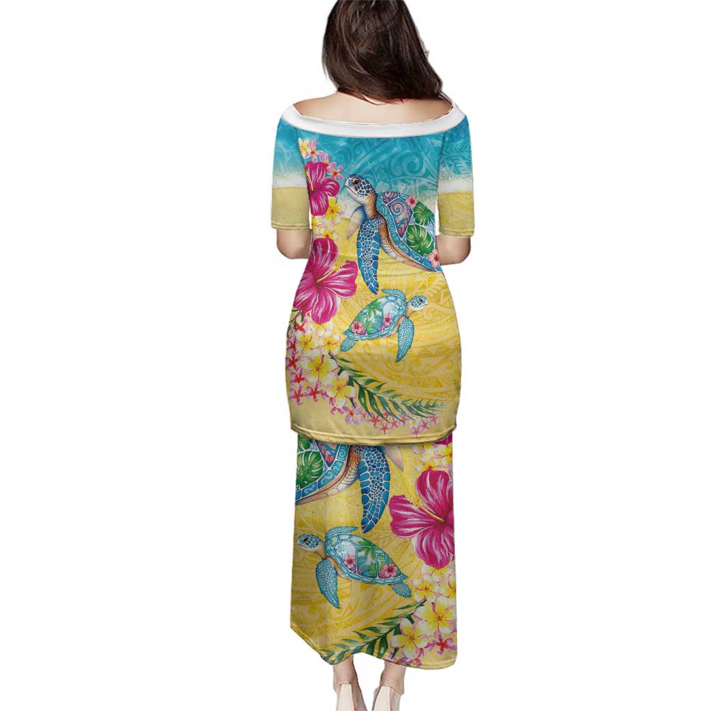 Hawaiian Tropical Plants Turtles Family Matching Puletasi and Hawaiian Shirt Watercolor Style - Polynesian Pride