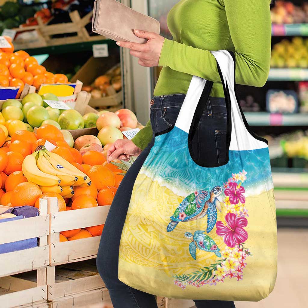 Hawaiian Tropical Plants Turtles Grocery Bag Watercolor Style - Polynesian Pride