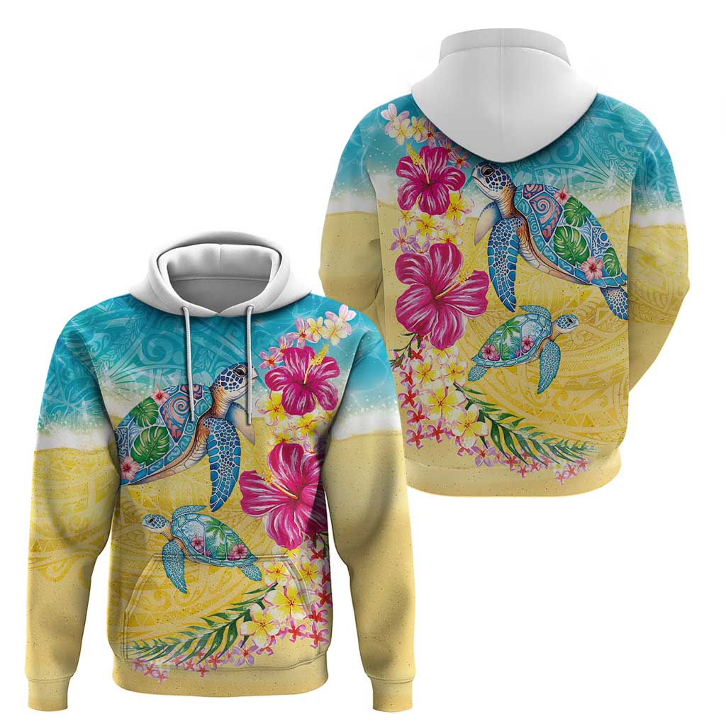 Hawaiian Tropical Plants Turtles Hoodie Watercolor Style - Polynesian Pride
