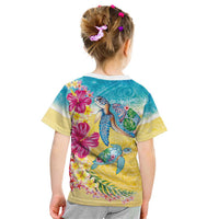 Hawaiian Tropical Plants Turtles Kid T Shirt Watercolor Style - Polynesian Pride