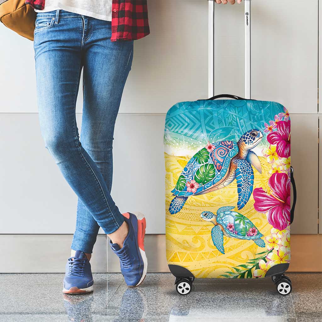 Hawaiian Tropical Plants Turtles Luggage Cover Watercolor Style - Polynesian Pride
