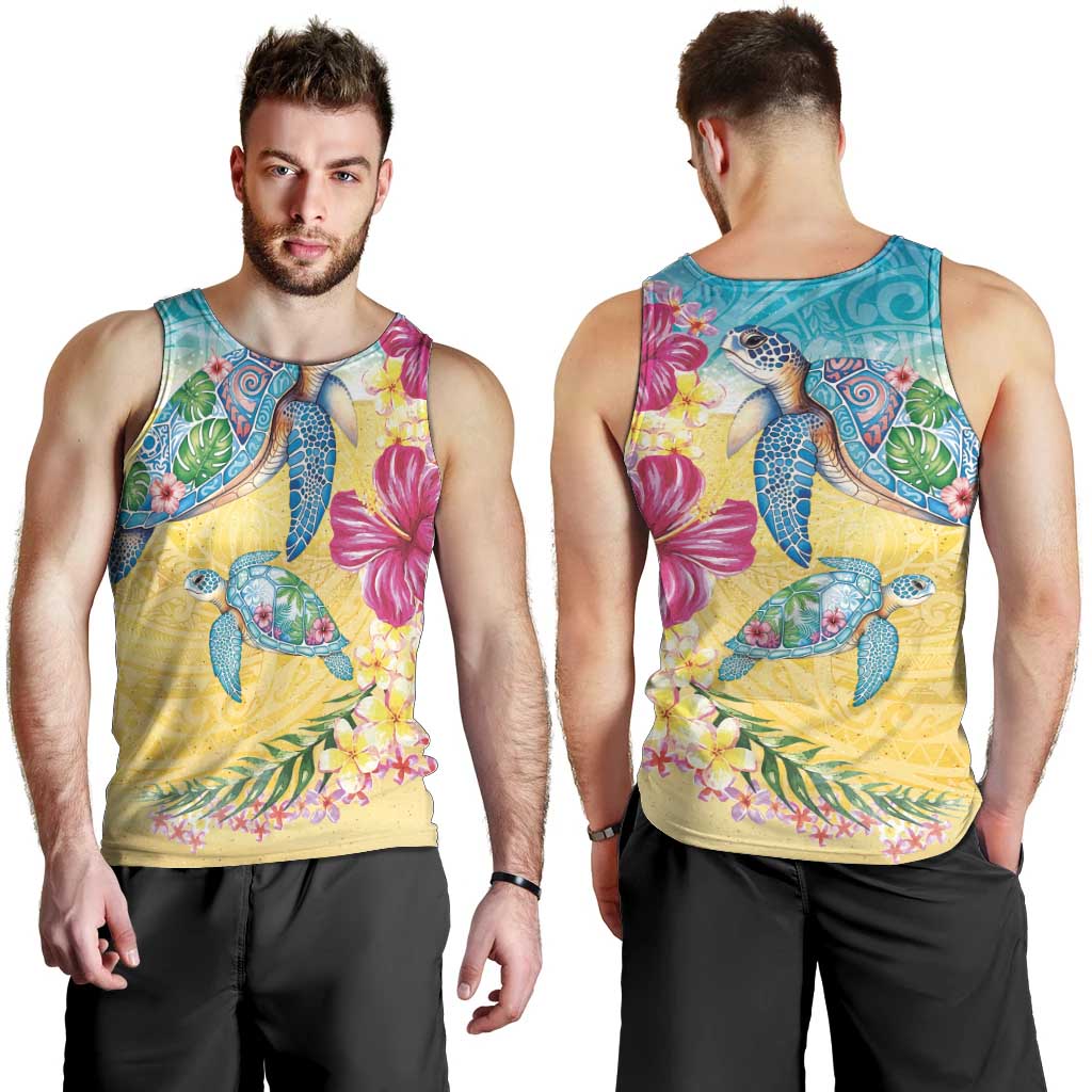 Hawaiian Tropical Plants Turtles Men Tank Top Watercolor Style - Polynesian Pride