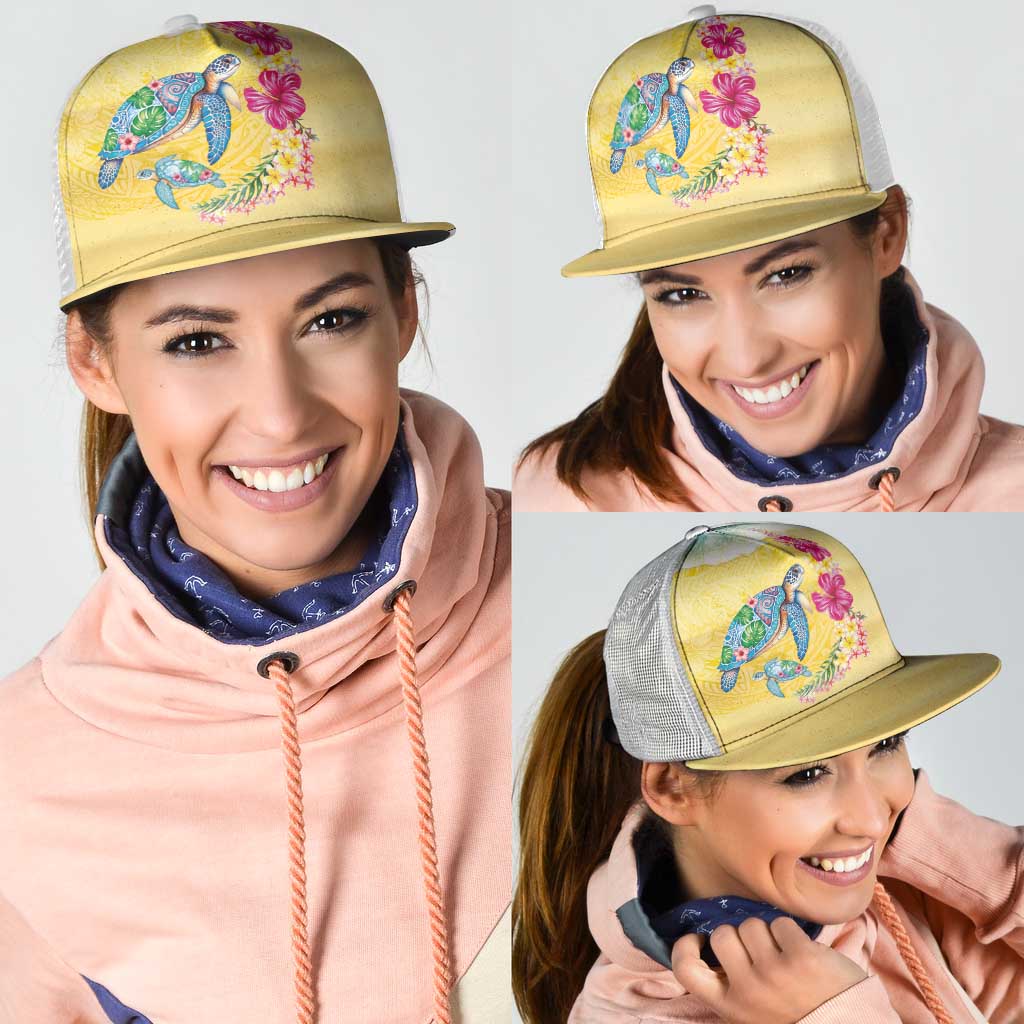 Hawaiian Tropical Plants Turtles Mesh Trucker Cap Watercolor Style - Polynesian Pride