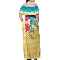 Hawaiian Tropical Plants Turtles Off Shoulder Maxi Dress Watercolor Style - Polynesian Pride
