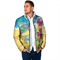 Hawaiian Tropical Plants Turtles Padded Jacket Watercolor Style - Polynesian Pride